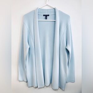 Eileen Fisher EUC Shaped silk jacket Capri blue
 interlock knit roll collar Exlg